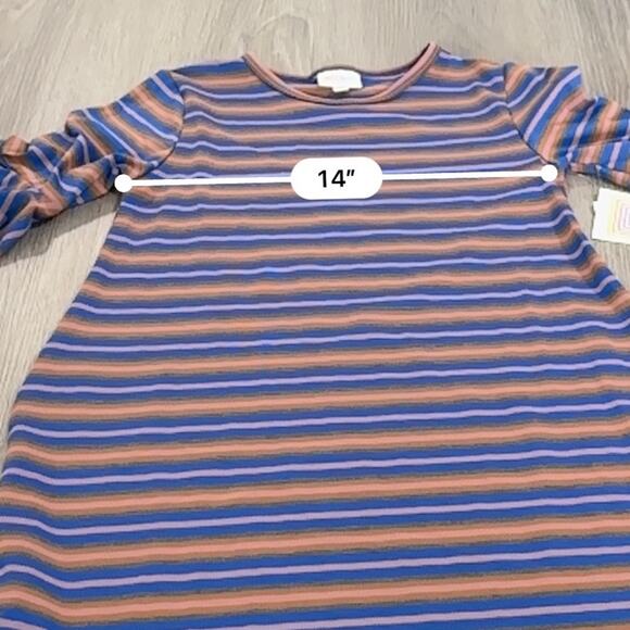 LuLaRoe Maurine Blue & Pink Striped Ruffle Asymmetrical Hem Midi Dress Size XXS - Picture 8 of 10